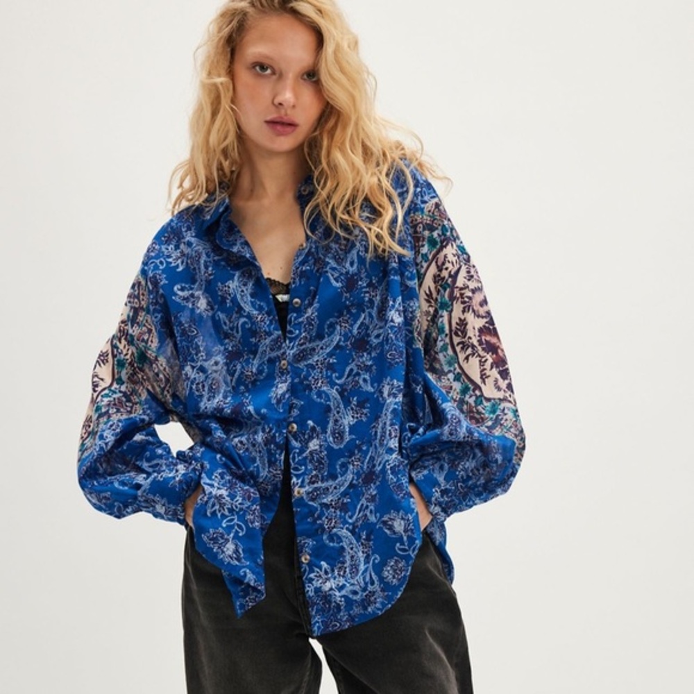 NWT Free People Rose Bud Blouse Cerulean Blue